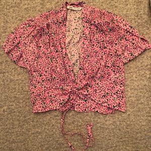 Zara floral pink low v neck crop top